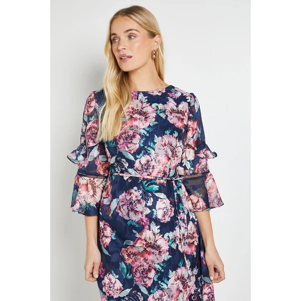 Robe Midi À Volants Motif Floral Dévoré Petite Taille