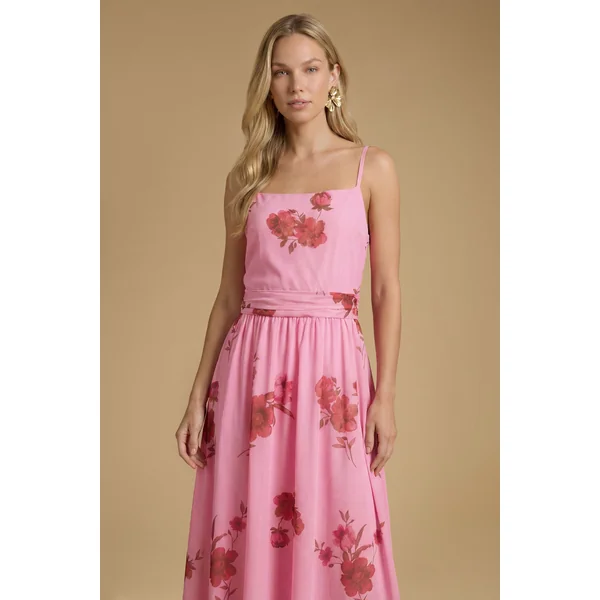 Robe Mi-longue De Bal En Mesh Imprimé À Bretelles