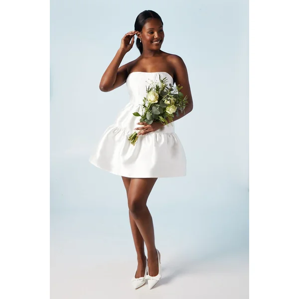 Robe Mini Bustier Bandeau en Sergé à Jupe Ample