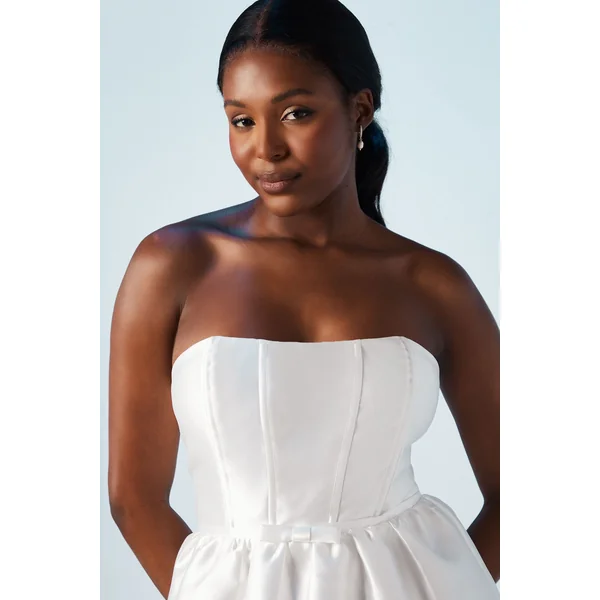 Robe Mini Bustier Bandeau en Sergé à Jupe Ample