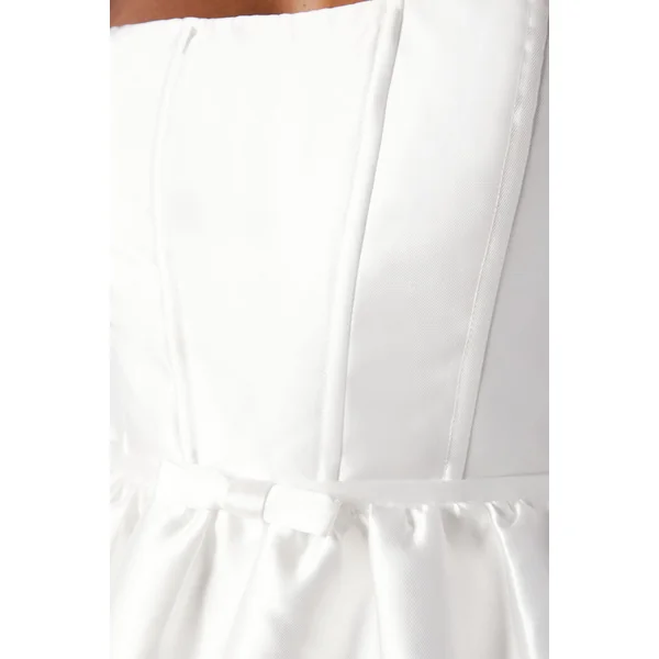Robe Mini Bustier Bandeau en Sergé à Jupe Ample