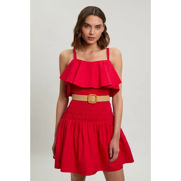 Robe Mini Ceinturée En Popeline De Coton À Surpiqûres Contrastées