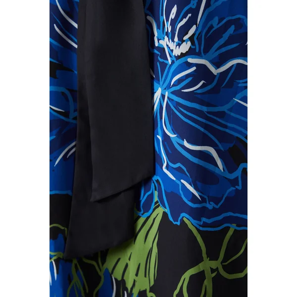 Robe Mini Droite à Imprimé Placé et Col Noué