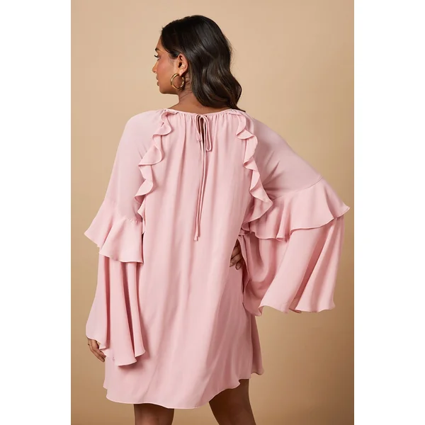 Robe Mini en Mousseline à Manches Volantées