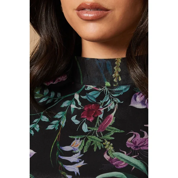 Robe Mini en Organza à Imprimé Bordure avec Taille Froncée et Dos Noué