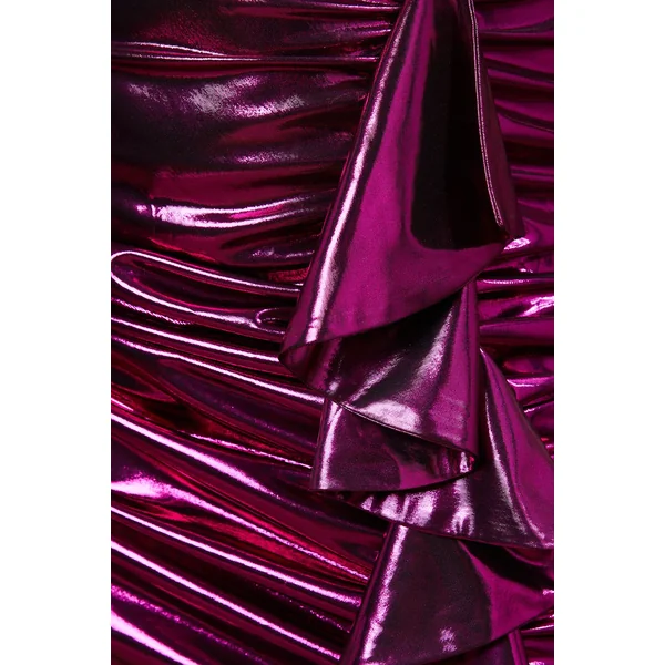 Robe Mini Métallisée Froncée à Col Montant pour Occasions Spéciales