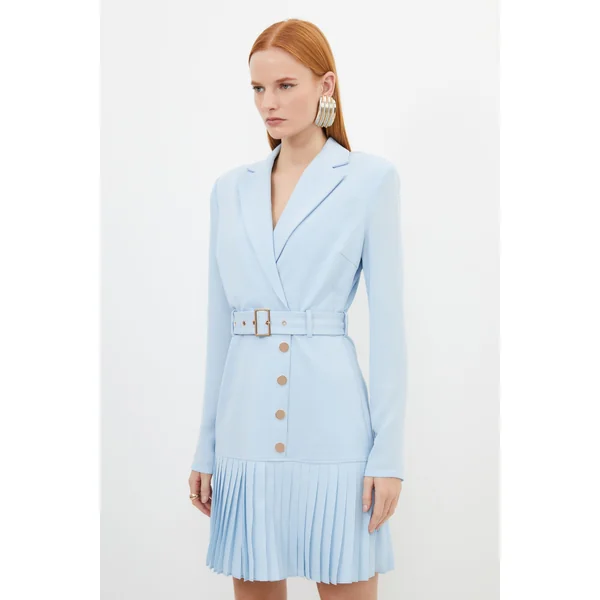 Robe mini plissée mixte en jersey et georgette