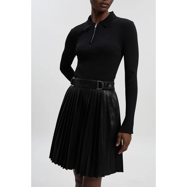 Robe Mini Plissée Tall à Col Zippé en Maille et synthétique