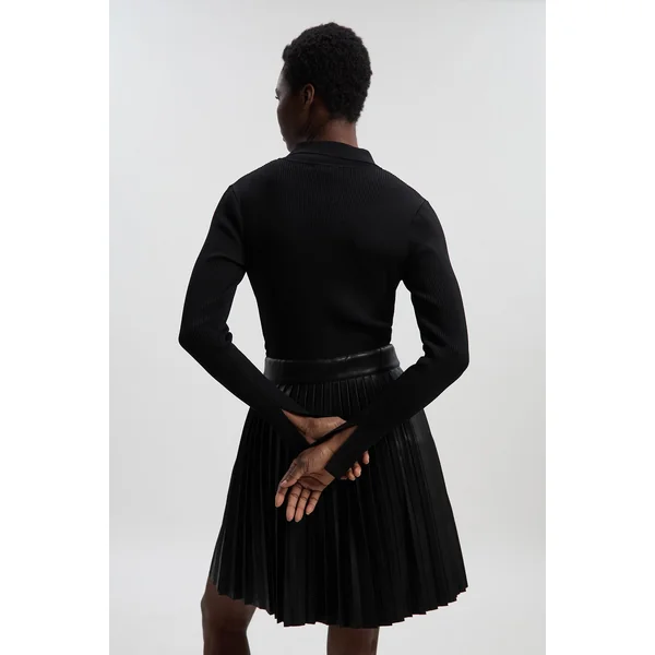 Robe Mini Plissée Tall à Col Zippé en Maille et synthétique