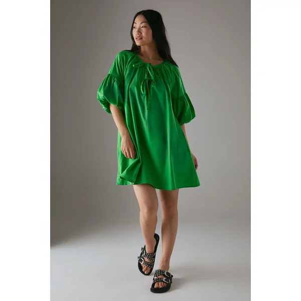 Robe Mini Smock Petite en Coton à Nœud Devant