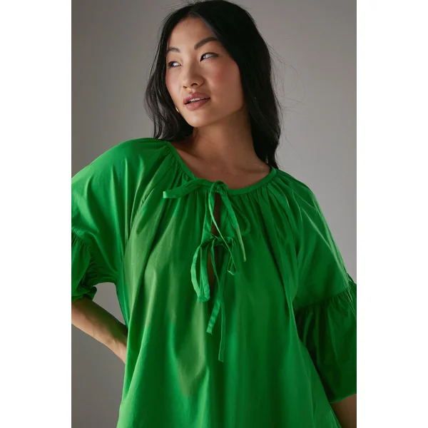 Robe Mini Smock Petite en Coton à Nœud Devant