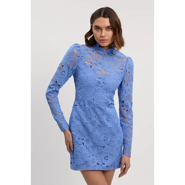 Robe Mini Tissée à Col Montant en Dentelle Guisynthétiquere Petite Taille