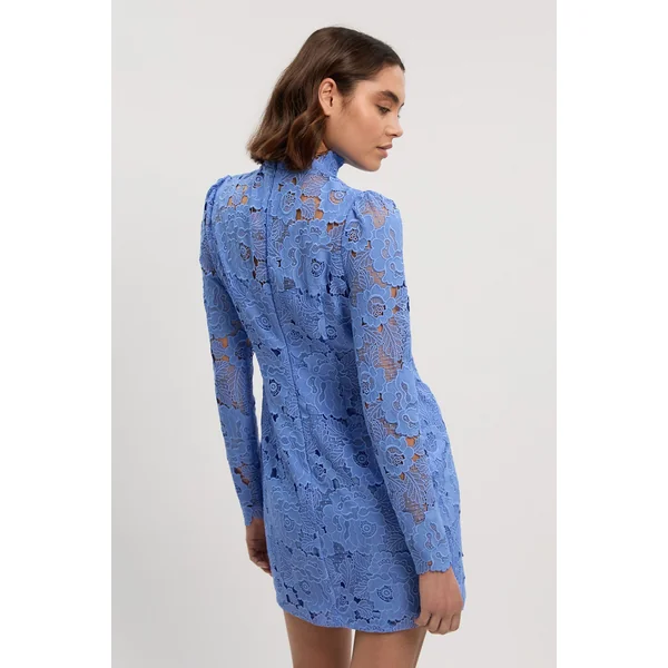Robe Mini Tissée à Col Montant en Dentelle Guisynthétiquere Petite Taille