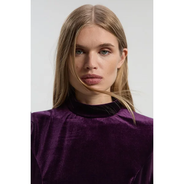 Robe Mini Tissée à Manches en Maille Transparente et Détail Ceinture en Velours