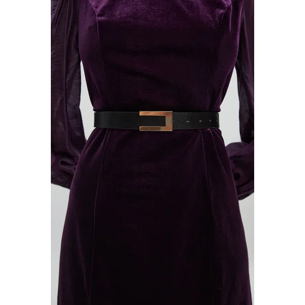 Robe Mini Tissée à Manches en Maille Transparente et Détail Ceinture en Velours