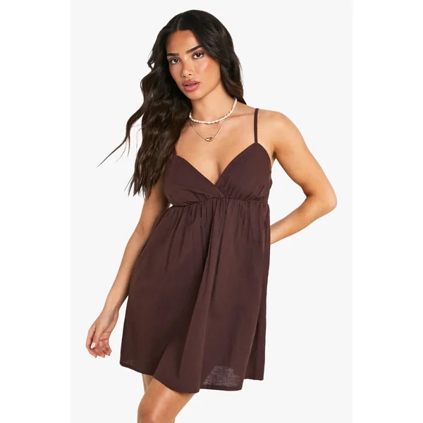 Robe Mini Trapèze À Bretelles En Aspect Lin Petite