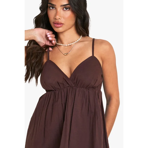 Robe Mini Trapèze À Bretelles En Aspect Lin Petite