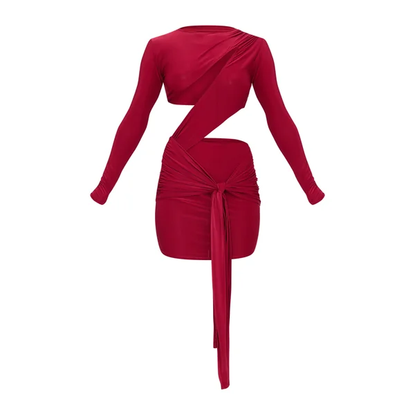 Robe Moulante Drapée À Manches Longues Avec Découpe Poitrine