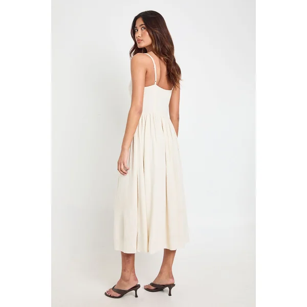 Robe Patineuse Midi En Lin Premium Avec Détail Corset