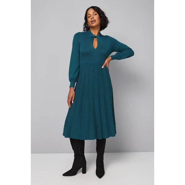 Robe Plissée Petite à Col Torsadé et Découpe