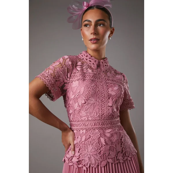 Robe Plissée à Haut en Dentelle