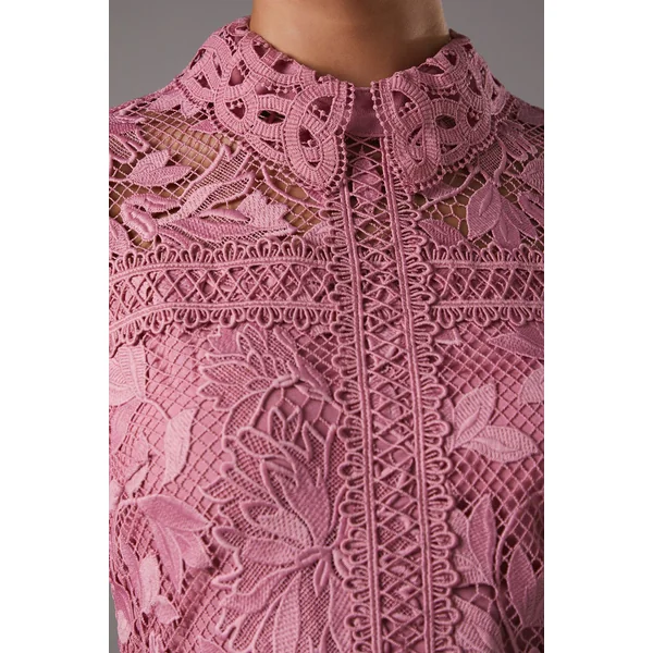 Robe Plissée à Haut en Dentelle
