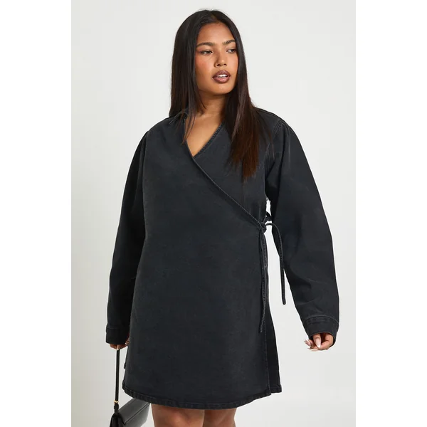 Robe Portefeuille en Denim Grande Taille