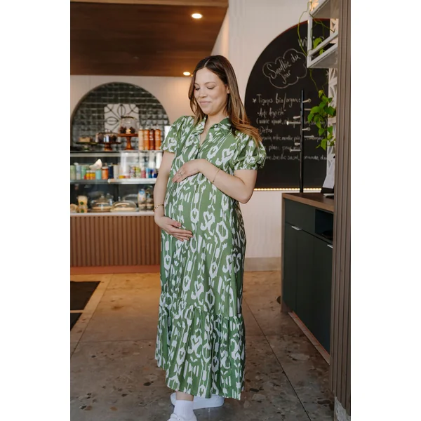 Robe SABRINA - motif géométrique abstrait - vert printanier