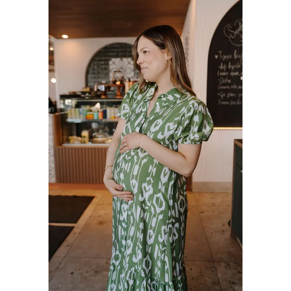 Robe SABRINA - motif géométrique abstrait - vert printanier