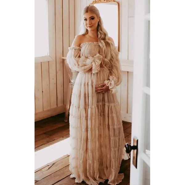 Robe Shooting Grossesse en Mousseline Plissée