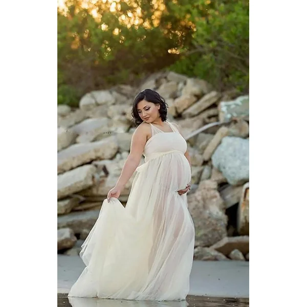 Robe Shooting Grossesse Longue en Tulle