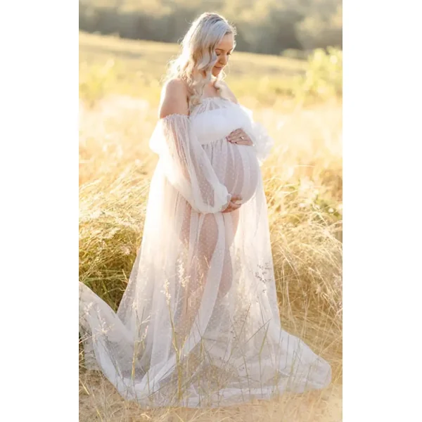 Robe Tulle Shooting Grossesse Pois Blanc