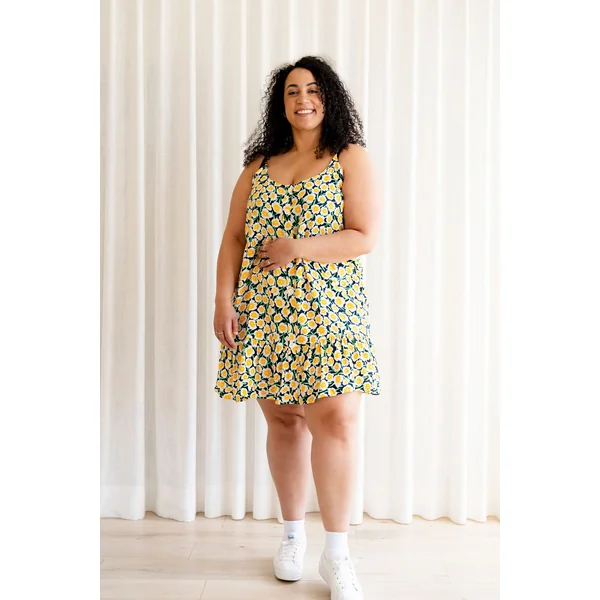 Robe VIRGINIA - à fleurs jaune & marine