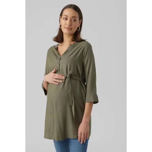 Robe-chemise de grossesse kaki avec ceinture
