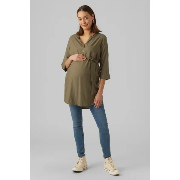 Robe-chemise de grossesse kaki avec ceinture