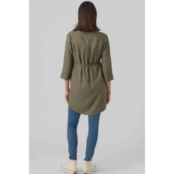 Robe-chemise de grossesse kaki avec ceinture