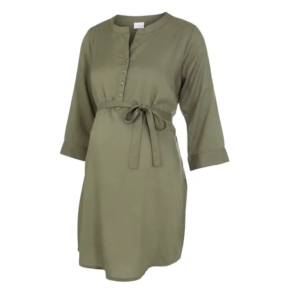Robe-chemise de grossesse kaki avec ceinture