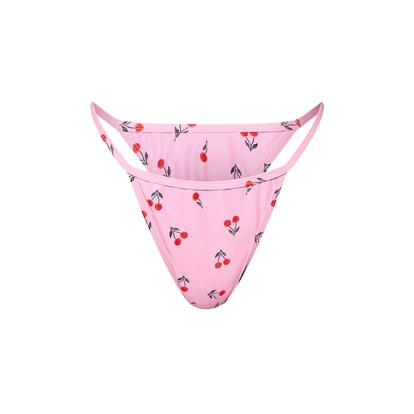 Rose Bas De Bikini Tanga Basique À Imprimé Cerises