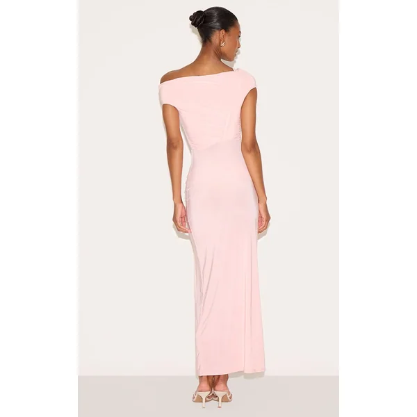 Rose Blush Robe Longue Moulante À Détail Torsadé