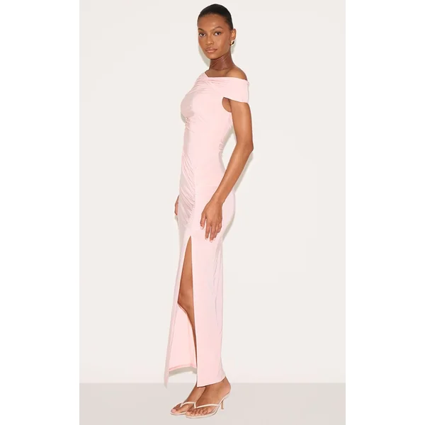 Rose Blush Robe Longue Moulante À Détail Torsadé
