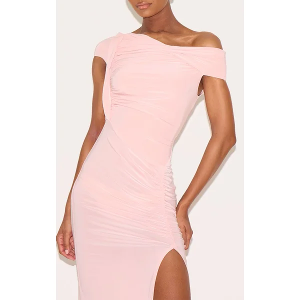 Rose Blush Robe Longue Moulante À Détail Torsadé