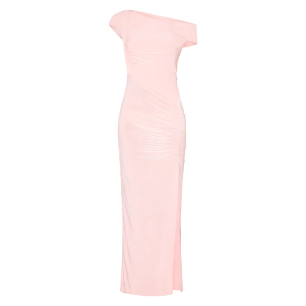 Rose Blush Robe Longue Moulante À Détail Torsadé