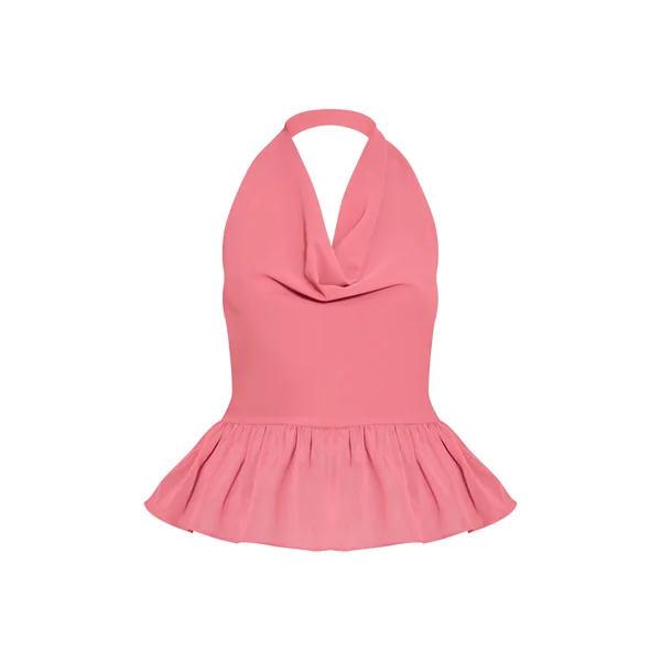 Rose Blush Top Col Bénitier À Encolure Dos-nu En Mousseline Avec Ourlet Péplum