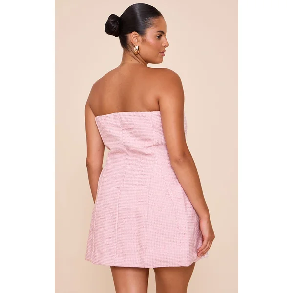 Rose Cendré Robe Trapèze Grande Taille Premium En Bouclé Blanc Avec Camélias