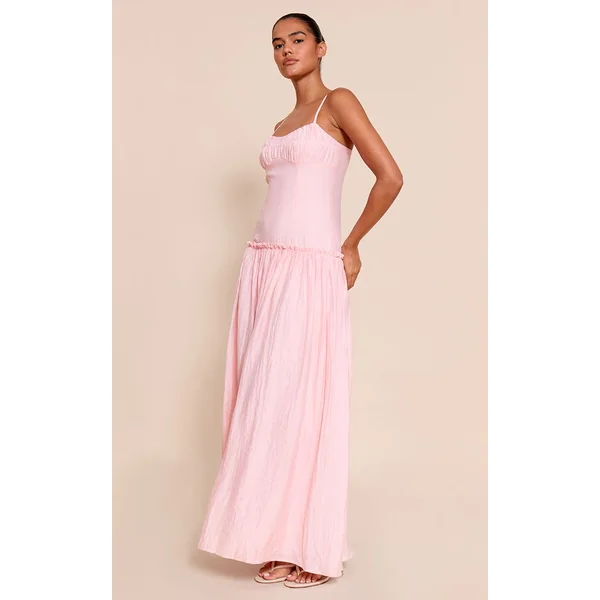 Rose Clair Robe Longue Taille Basse À Buste Froncé