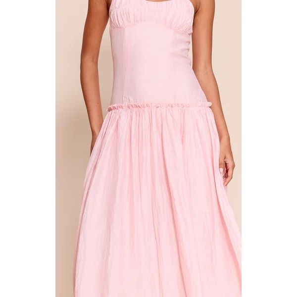 Rose Clair Robe Longue Taille Basse À Buste Froncé