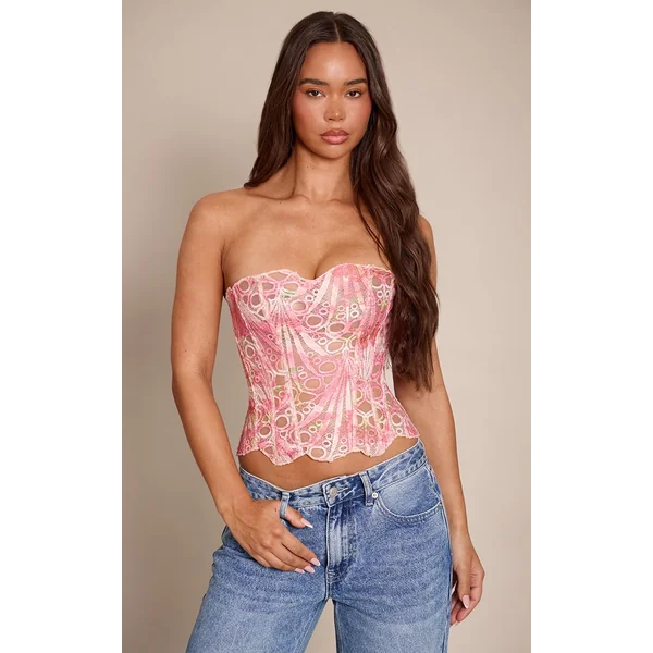 Rose Corset En Dentelle Florale Transparente Texturée