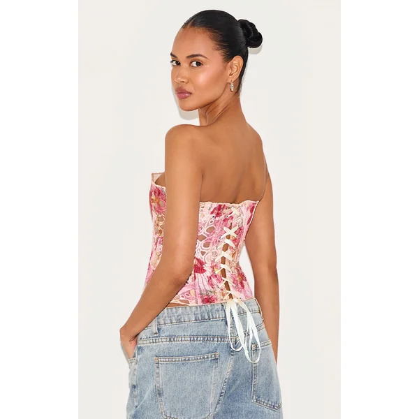 Rose Corset En Dentelle Florale Transparente Texturée