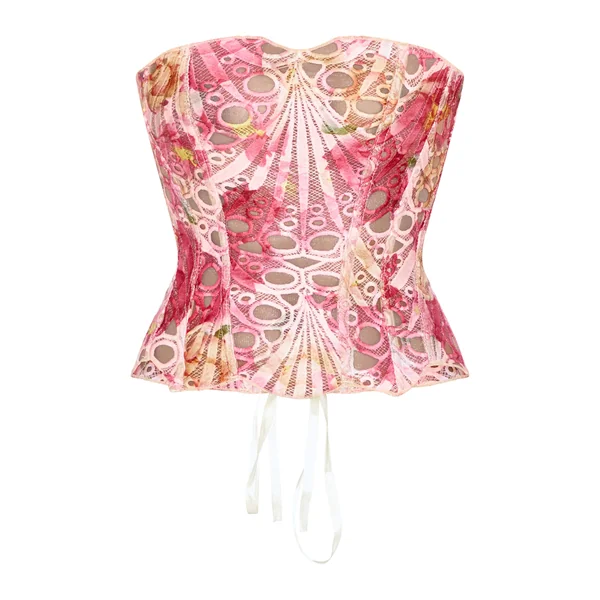 Rose Corset En Dentelle Florale Transparente Texturée
