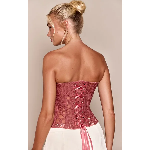 Rose Corset En Dentelle Florale Transparente Texturée